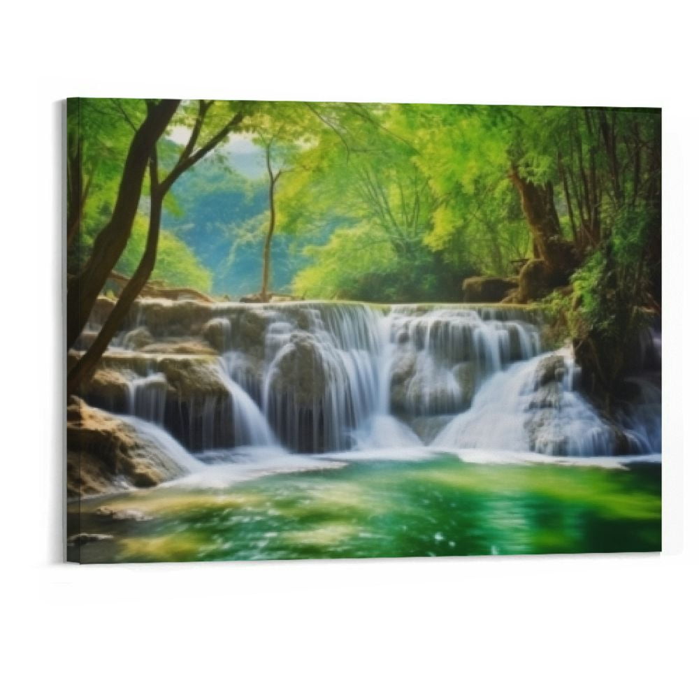 Creowell Wall Art Waterfall Tree Landscape Picture Canvas Wall Art ...