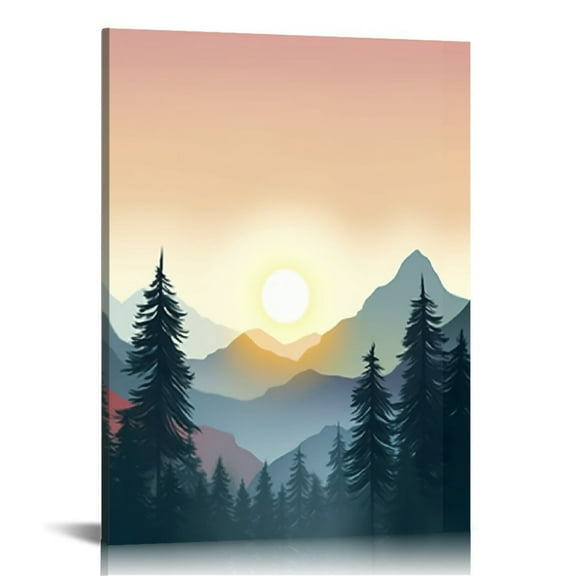 Creowell Wall Art for living room Canvas Prints Artwork bathroom Wall Decor Abstract Sunrise scenery Picture Watercolor painting Framed bedroom wall decor Office Works Home Decor 16x20 in/12x16 in