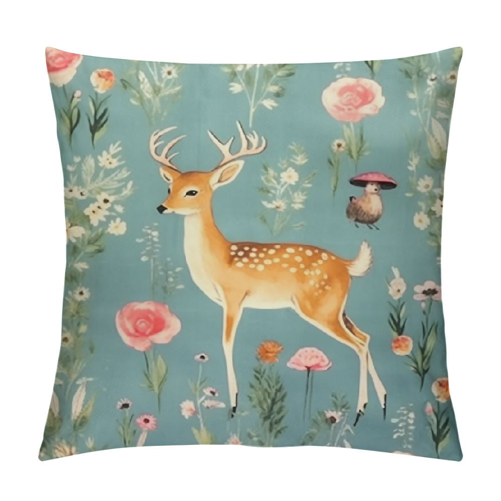 Visual Reference: Creowell Watercolor Baby Deers Throw Pillow Covers Woodland Forest Animals