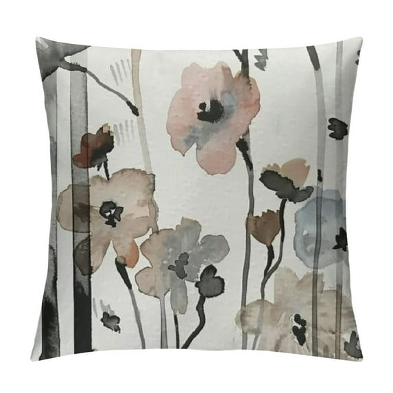 Creowell Watercolor Floral Pillow Covers in Brown Cream Grey Teal Flower Lumbar Pillow Cases Rustic Abstract Modern Throw Pillows Summer Home Decor for Room Bedroom Bed Cushion