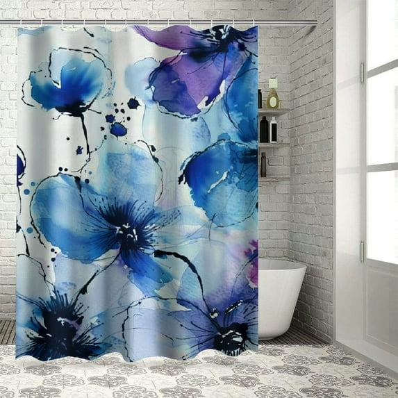 Creowell Watercolor Flower Shower Curtain with Hooks Flourishing Drawing with Soft Spring Colors in Retro Style Art Luxury Cloth Fabric Set for Home Dorm & Bathroom Decor White