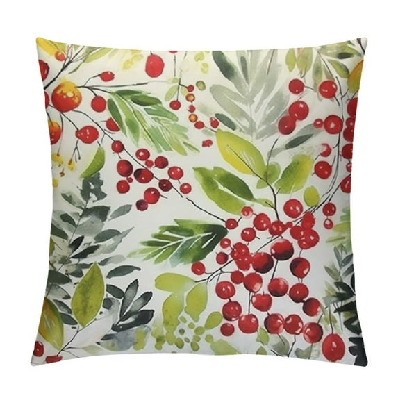 Creowell Watercolor Holly Christmas Lumbar Pillow Covers Seasonal Green Leaves Red Berry Xmas Pillow Cases Winter Holiday Throw Pillows Farmhouse Home Decor For Sofa Couch Bedroom Outdoor