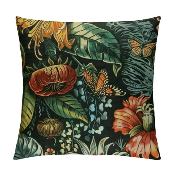 Creowell Watercolor Muhsroom Pillow Cover Retro Hippie Daisy Wild Dragonfly Pillow Case for Kids Teens Adults Outdoor Leaves Flowers Natural Moth Cushion Cover for Car Living Room White