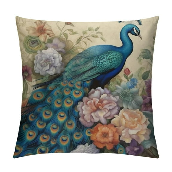 Creowell Watercolor Peacock Vintage Background Decorative Throw Pillow Covers Square, Pillowcase Protectors Cushion Cover for Home Sofa Couch Chair Back Seat