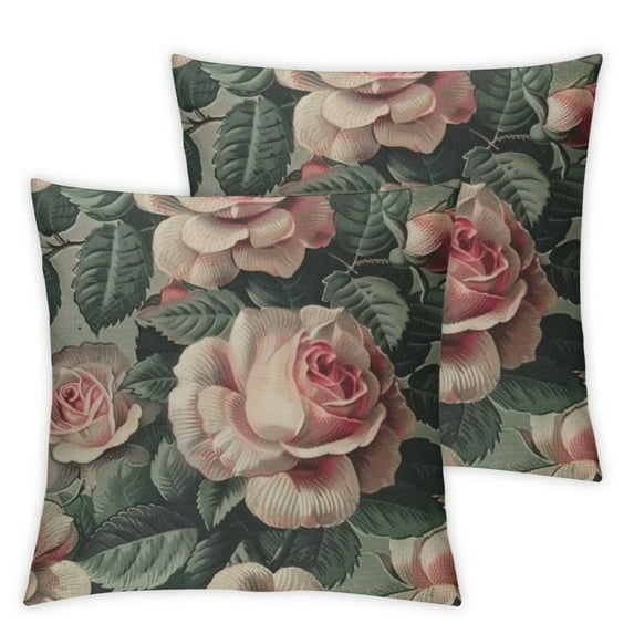 Creowell Watercolor Roses Throw Pillow Cover Elegant Floral Bud Petal Romantic Plant Curl Bloom Botanical Pillow Case Decorative ,Set of 2 Square Cushion for Home Couch Bed White