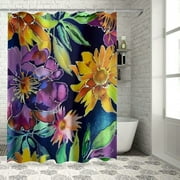 Creowell Watercolor Sunflowers Shower Curtain Sets,Yellow Flowers Bathroom Curtains,Modern Minimalist White Bath Curtain,Waterproof Fabric with White