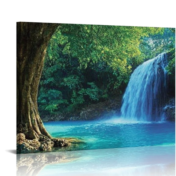 Creowell Waterfall Blue Pool Canvas Wall Art Decor Ready To Hang 20x16in