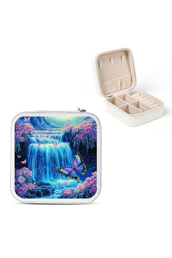 Waterfall Butterfly Flowers Jewelry Box for Necklaces Rings White