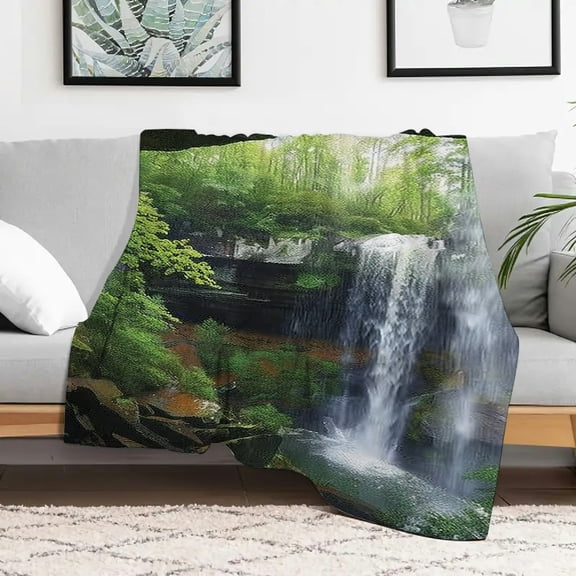 Creowell Waterfall Cave Forest Flannel Blankets for Couch Bed Sofa, Durable Soft and Warm Decorative Blanket Gift, Multi-purpose for Sofa, Travel, Camping, Bed, Chair, All Season 30x40in