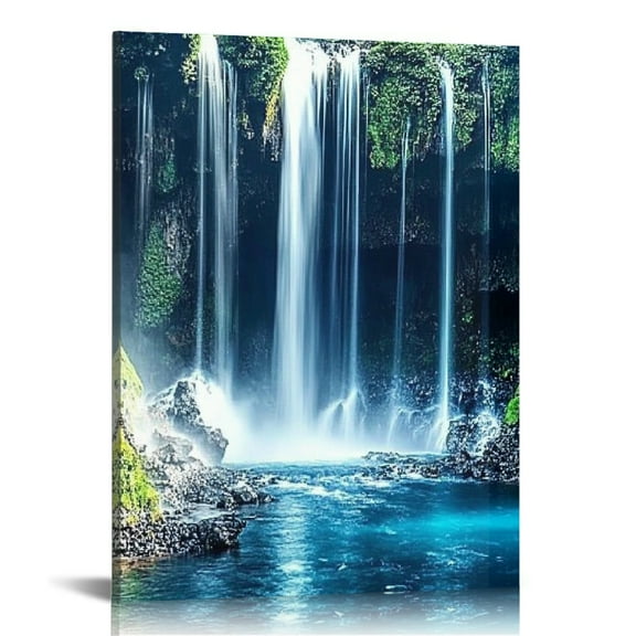 Creowell Waterfall Forest Blue Pool Canvas Wall Art Home Decor 16x20in