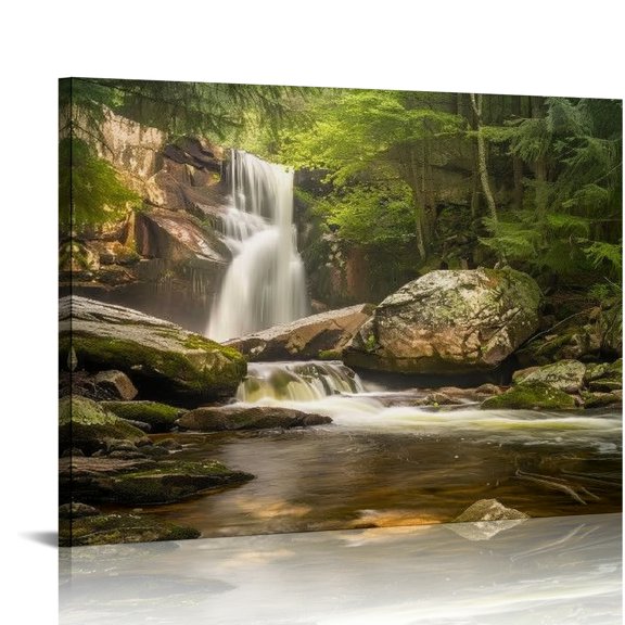Creowell Waterfall Forest Stream Canvas Art Modern Wall Decor 20x16in