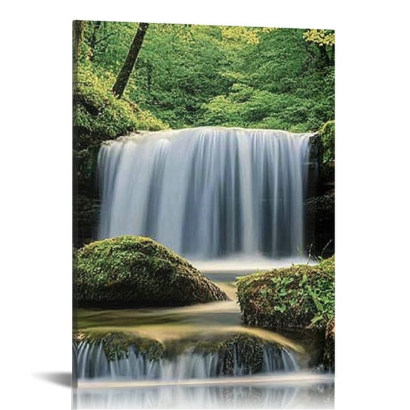 Creowell Waterfall Forest Stream Canvas Art Wall Decor for Home 12x16in