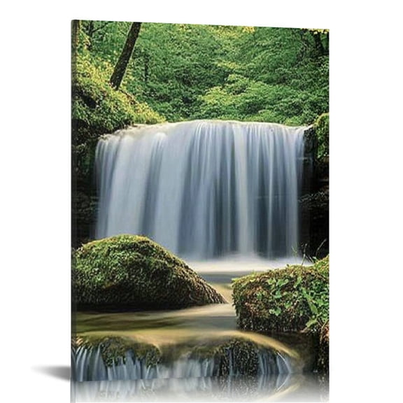 Creowell Waterfall Forest Stream Canvas Art Wall Decor for Home 16x20in