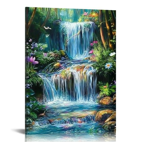 Creowell Waterfall Forest Stream Canvas Wall Art Decor 12x16 12x16in