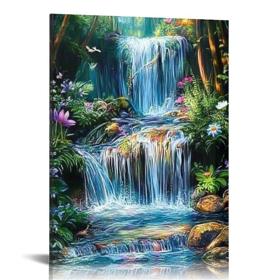 Creowell Waterfall Forest Stream Canvas Wall Art Decor 12x16 16x20in