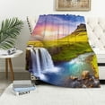 thumbnail image 1 of Creowell Waterfall Green Field Rainbow Print Flannel Throw Blanket Super Soft for All Seasons Excellent Hand Feel 60x80in, 1 of 6