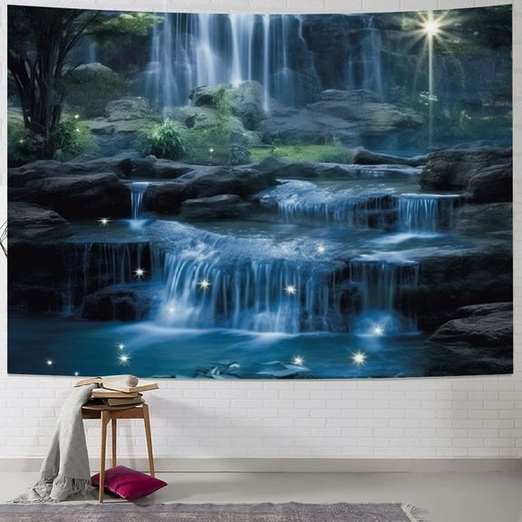 Creowell Waterfall Lights Stream Tapestry Wall Decor Blanket for Home Dorm Short Plush Fabric 40x30inch
