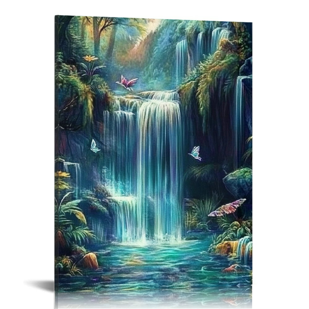 Creowell Waterfall Trees Forest Art Canvas Prints Home Decor 12x16in ...