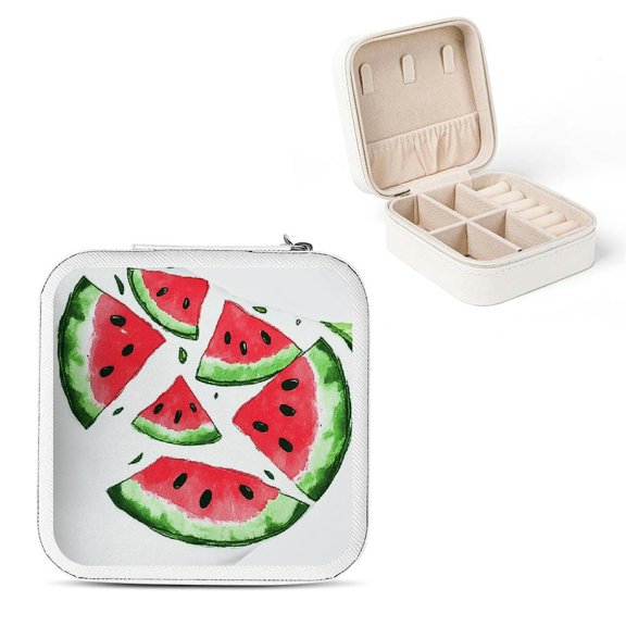 Creowell Watermelon Slice PU Leather Jewelry Box for Travel Storage White