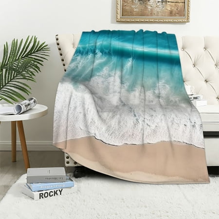 Creowell Waves Beach Ocean Flannel Throw Blanket for Sofa Couch, Cozy Lightweight Blanket for All Seasons, Perfect Gift for Home and Outdoor Use 50x60in