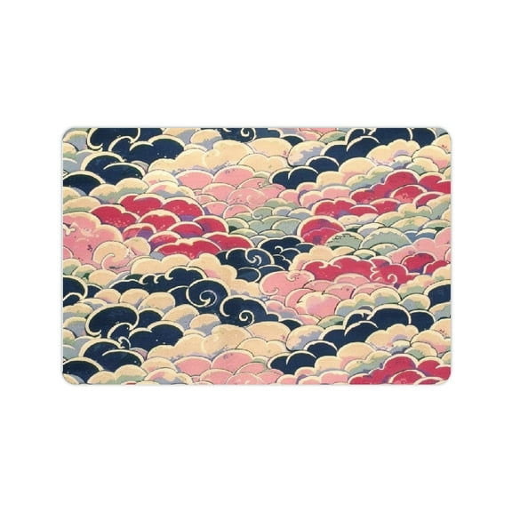 Creowell Waves Clouds Ukiyo-E Bath Mat Fast Absorption Home Decor 24x16in