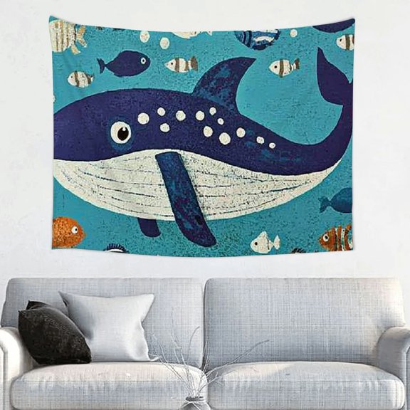 Creowell Whale Fish Ocean Tapestry Wall Hanging for Home Decor 40x30in