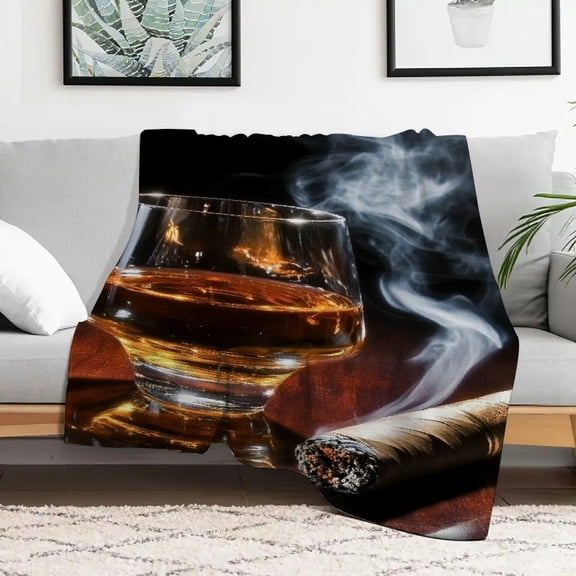 Creowell Whiskey Cigar Smoke Flannel Blanket Soft Cozy Multi-Purpose 30x40in