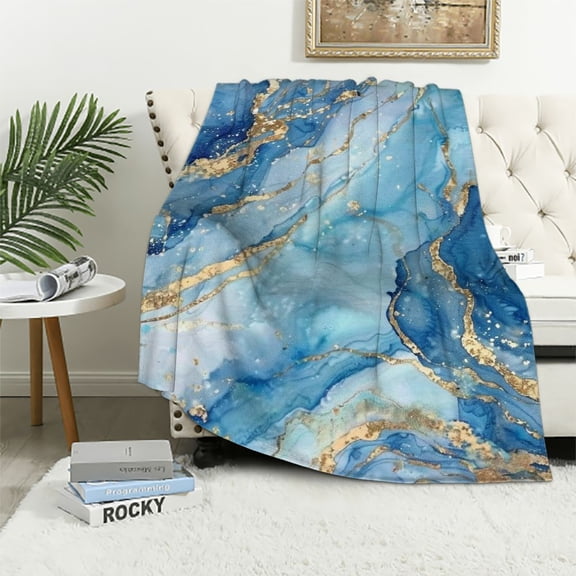 Creowell White Blue Marble Throw Blanket Ultra Soft Warm All Season Decorative Blankets for Bed Chair Car Sofa Couch Bedroom