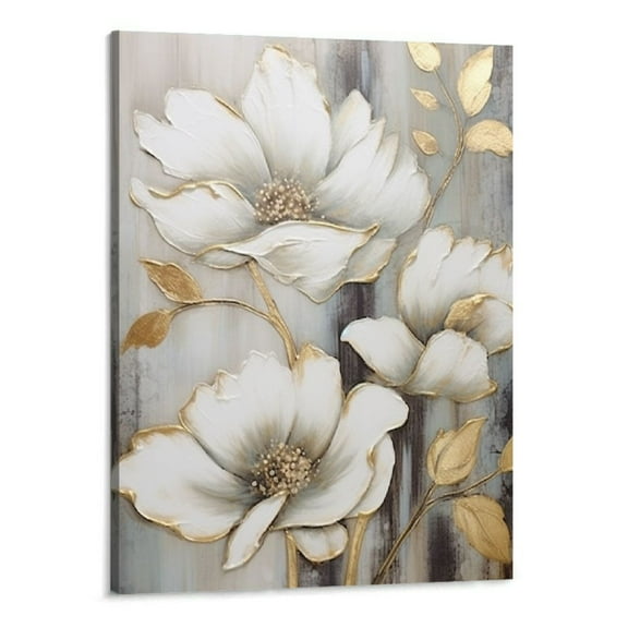 Creowell  White Flower Canvas Wall Art Blooming Floral Canvas Wall Decor Abstract Flowers Pictures Modern Artwork for Living Room Bedroom Bathroom 16x20 Inch