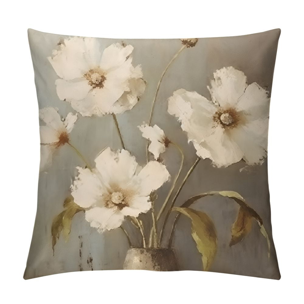 Creowell White Flowers Modern Farmhouse Rustic Decorative Couch Pillow