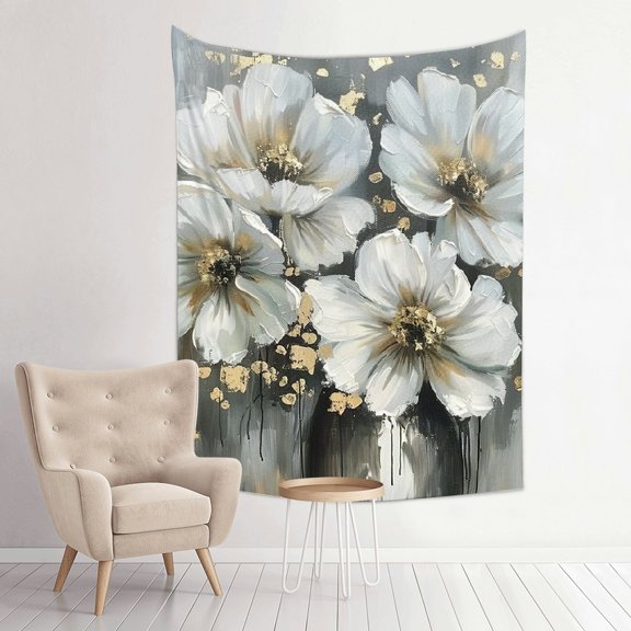 Creowell White Flowers Vase Gray Background Wall Tapestry 60x80 30*40in