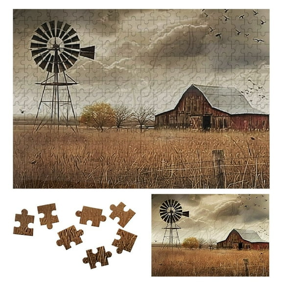 Creowell Windmill Barn Field Wooden Jigsaw Puzzle for Adults - Challenging and Fun Gift for Family Friends 300 PCS
