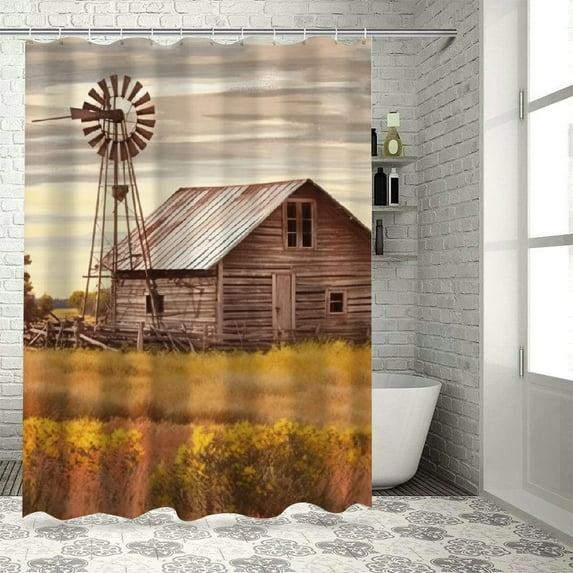 Creowell Windmill Pretty Shower Curtain 100% Polyester Fiber Home Bathroom Decor Set with Hooks 60x72