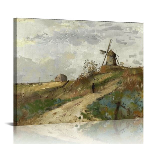 Creowell Windmill Wall Art Canvas Print Home Decor Ready To Hang 20x16in