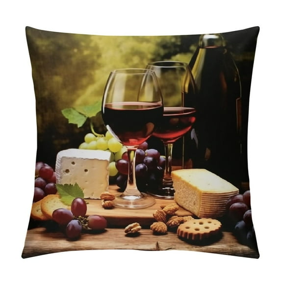 Creowell Wine Cheese Crackers Pillow Cushion Covers for Sofa Couch Bedroom Car Chair Home Decor Aesthetic Decorative Zipper Closure 1PC 22x22in