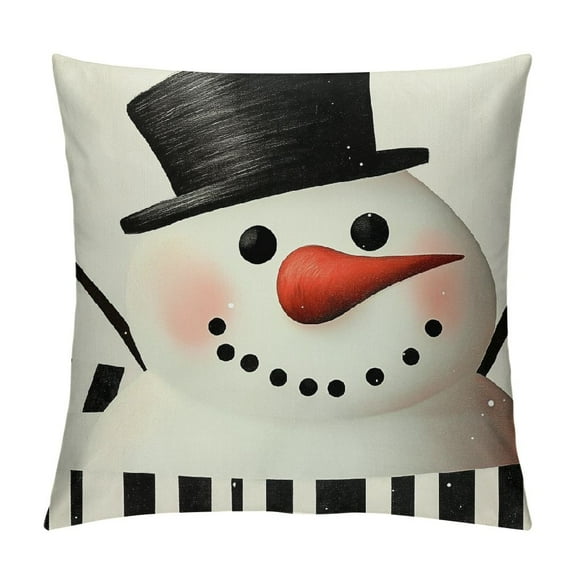 Creowell Winter Cute Snowman Throw Pillow Covers Christmas Holiday Sofa Pillow Case Black White Pillow Cases for Room Decor Couch Patio 12x12in