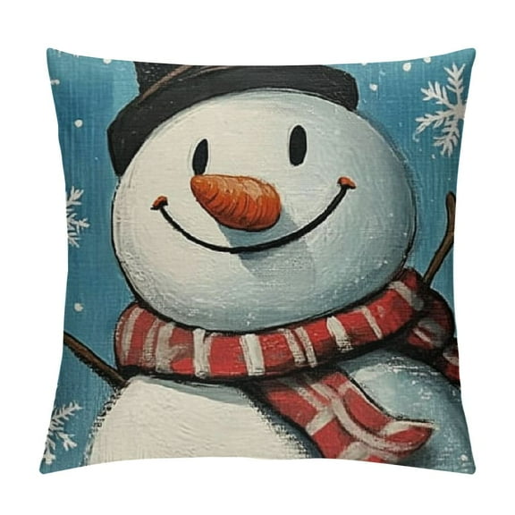 Creowell Winter Snowman Blue Lumbar Decorative Throw Pillow Cover, Snowflakes Farmhouse Porch Outdoor Home Decor 12x12in