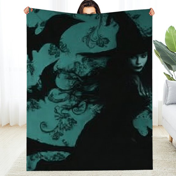 Creowell Witch Bats Black Cat Cozy Decorative Blanket for All Seasons 30*40in