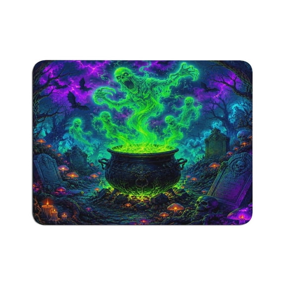 Creowell Witch Cauldron Ghost Graveyard Halloween Wall Print Mouse Pad, Square Smooth Surface Desk Mat, Stitched Edge for Office, Laptop, Computer, Home,