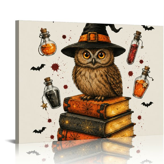 Creowell Witch Owl Spell Book Potion Wall Art, Ready An Excellent Gift Choice, HD Print Framed Canvas Wall Art Suitable For Living Room Bedroom Kitchen Classroom Studio Family