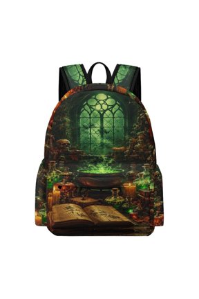 Witch Potion Workshop Scene Printed Oxford Backpack, Large Capacity Laptop Backpack, Water Resistant, Travel Daypack for College Work Commuting Adults,