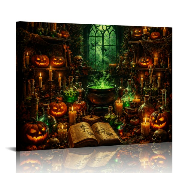 Creowell Witch Potion Workshop Scene  Ready An Excellent Gift Choice,  HD Print Framed Canvas Wall Art, Wall Art Suitable For Living Room Bedroom Kitchen Classroom Studio Family