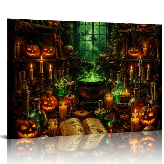 Creowell Witch Potion Workshop Scene  Ready An Excellent Gift Choice, Wall Art,  HD Print Framed Canvas Wall Art Suitable For Living Room Bedroom Kitchen Classroom Studio Family