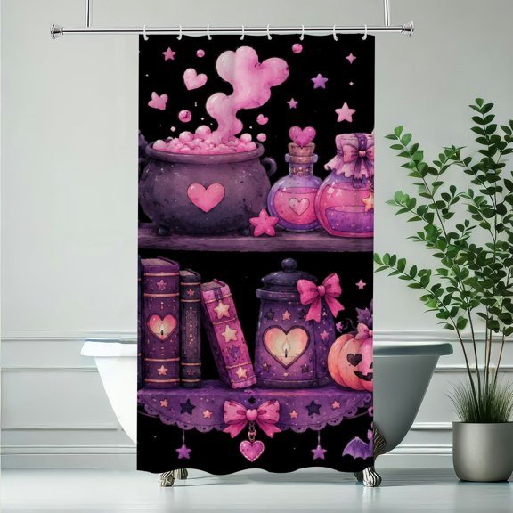 Creowell Witch Shelf Decor Washable Curtain for Adults And Family Decor with Hooks Bathroom
