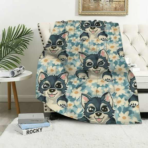 Creowell Wolf Blanket Gift - Cute Blankets for Girls &amp; Boys - Yellow Soft Fuzzy Throw for Couch, Sofa