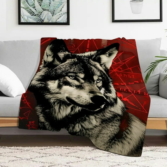 Creowell Wolf Durable Soft and Warm Flannel Blanket, Multifunctional for Sofa, Travel, Camping, Bed, Chair, All Season Gift Blanket 50x60in