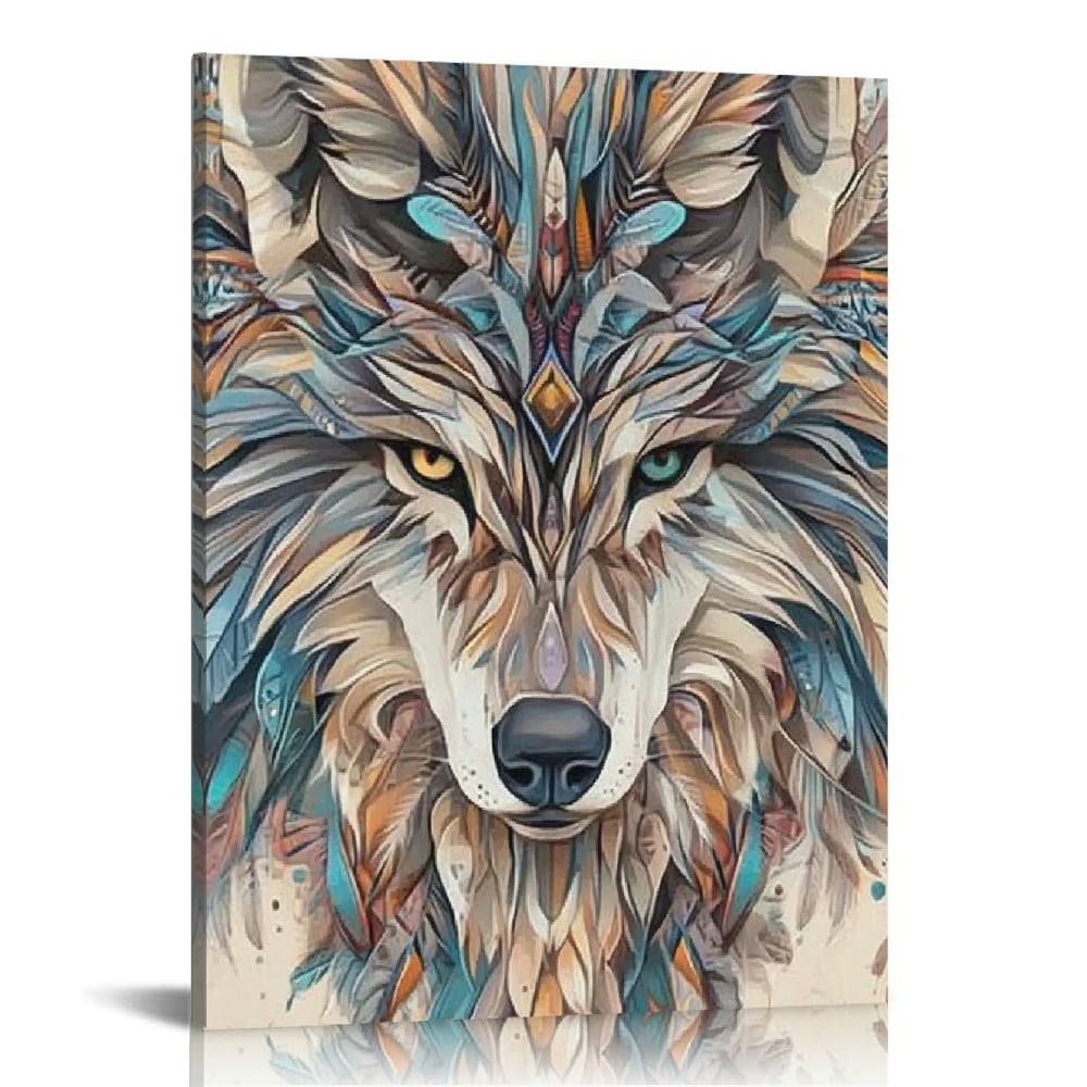 Creowell Wolf Feathers Psychedelic Art Print On Canvas Modern Wall Art ...