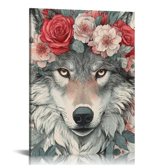 Creowell Wolf Flowers Rose Wall Decor Canvas Prints Home Art 16x20in