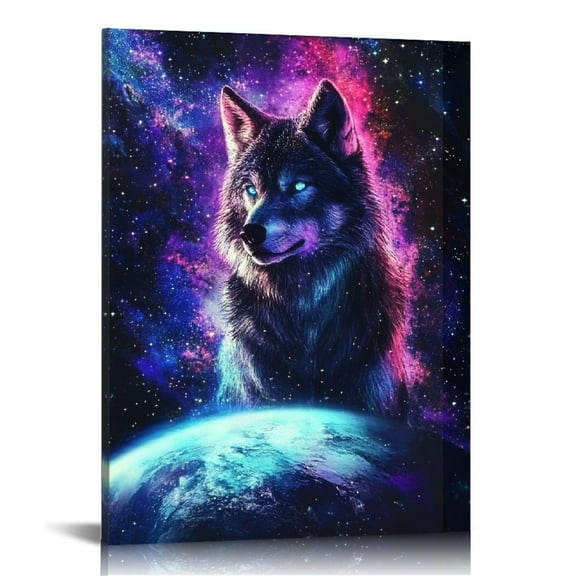 Creowell Wolf Space Planet Wall Art Canvas Print Home Decor 16x20in