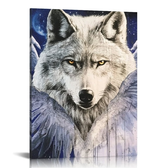 Creowell Wolf Wings Moon Print On Canvas Art Modern Prints Home Decor Living Room Bathroom Bedroom Office 12x16in